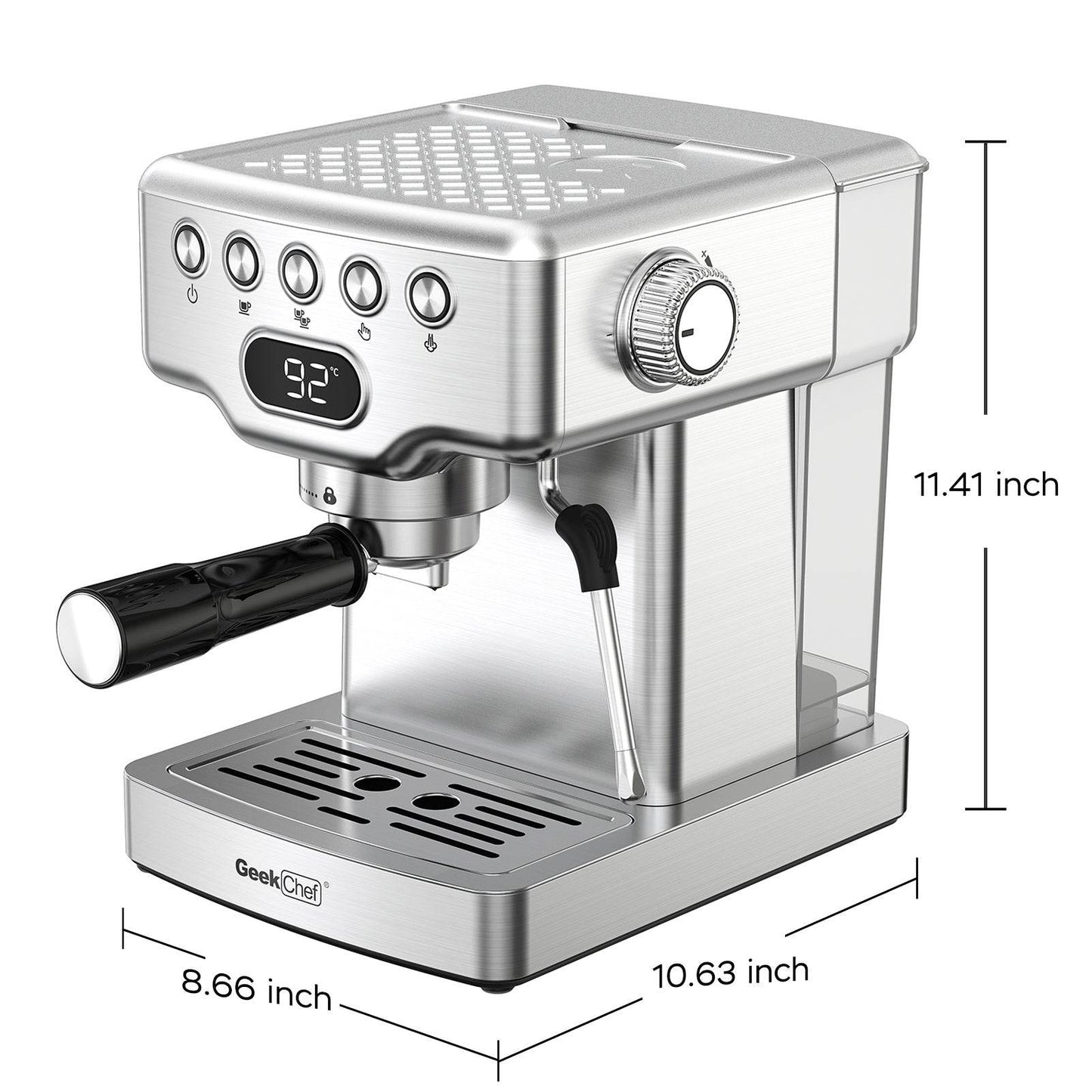 Geek Chef 20-Bar Espresso Machine with Milk Frother – Stainless Steel Home Espresso Maker for Latte, Cappuccino & Macchiato, 1.8L Water Tank - Emprize360