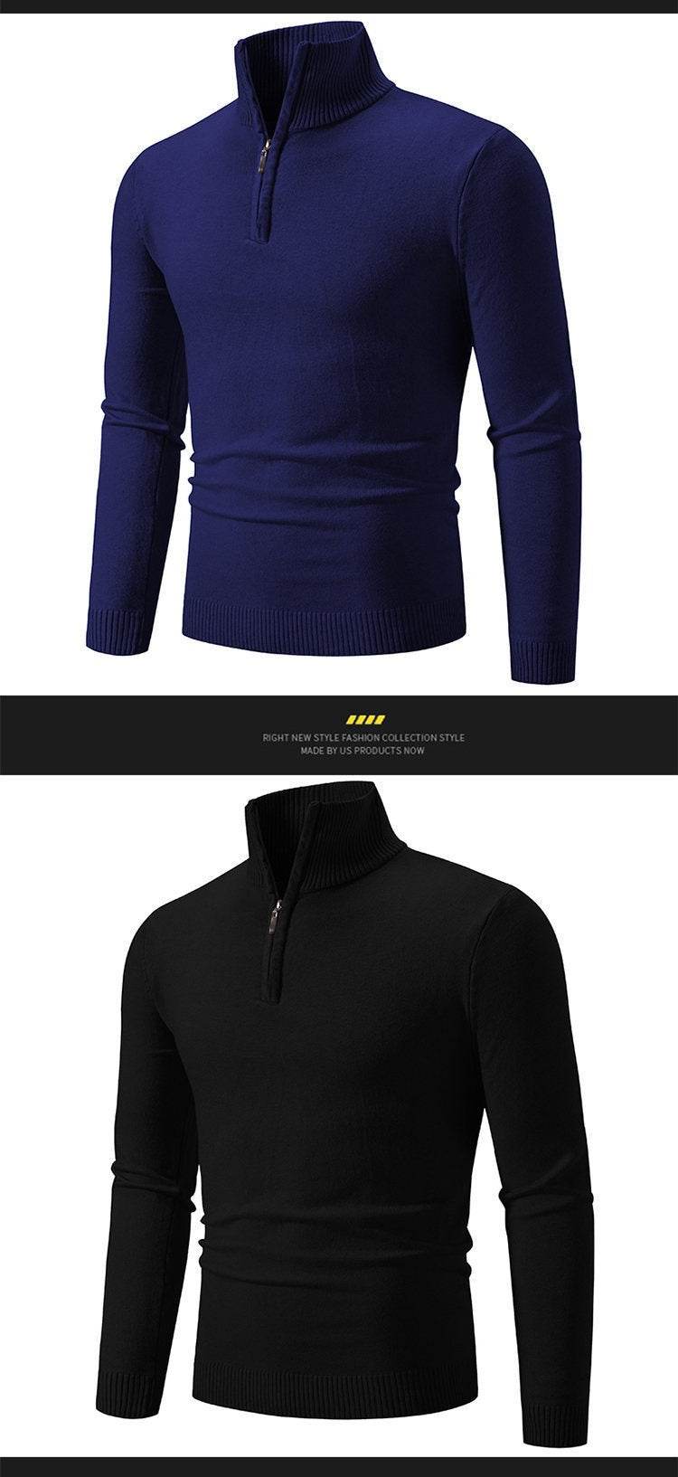 Men's Zip-Up Turtleneck Pullover Sweater – Stylish Long-Sleeve Knit for Cozy Comfort - Emprize360