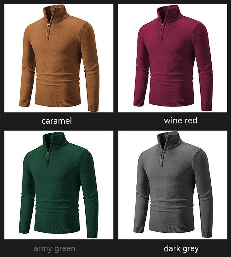 Men's Zip-Up Turtleneck Pullover Sweater – Stylish Long-Sleeve Knit for Cozy Comfort - Emprize360