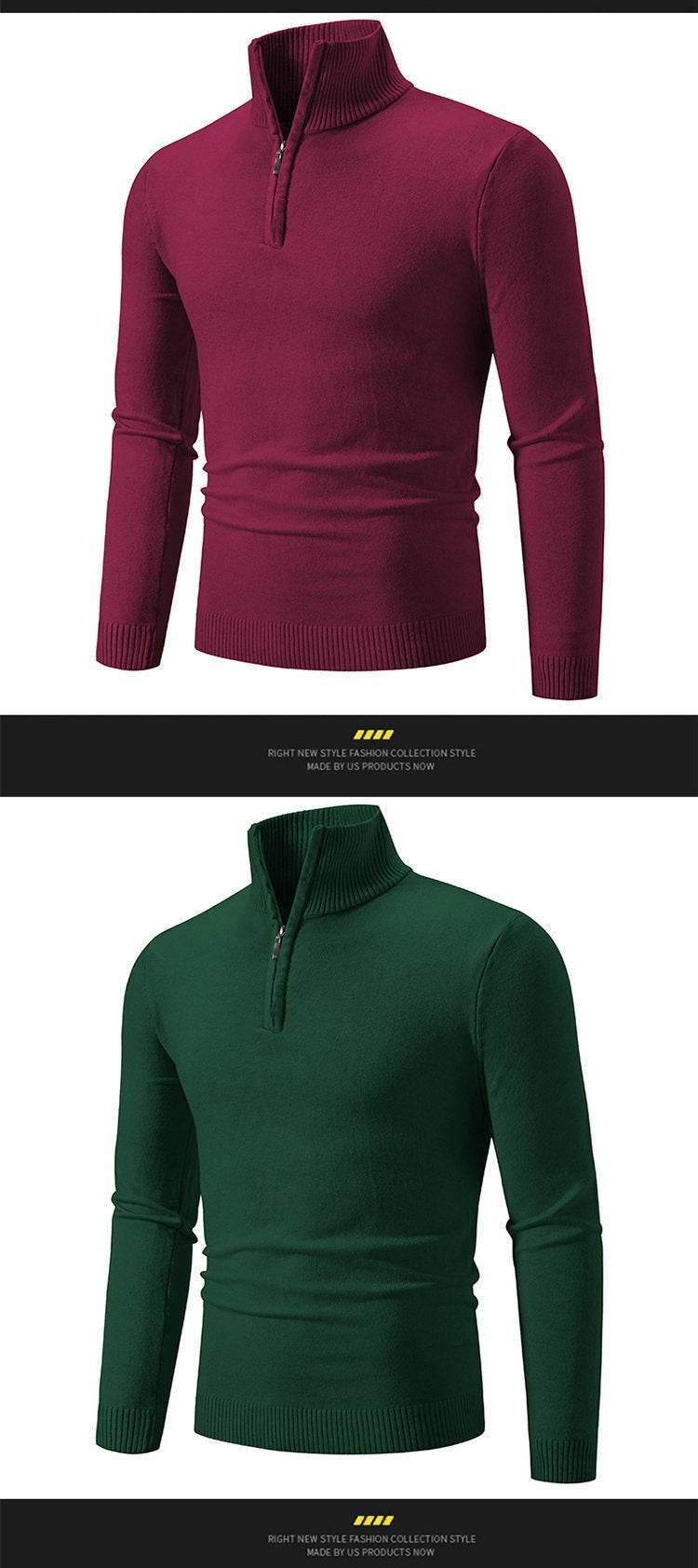Men's Zip-Up Turtleneck Pullover Sweater – Stylish Long-Sleeve Knit for Cozy Comfort - Emprize360