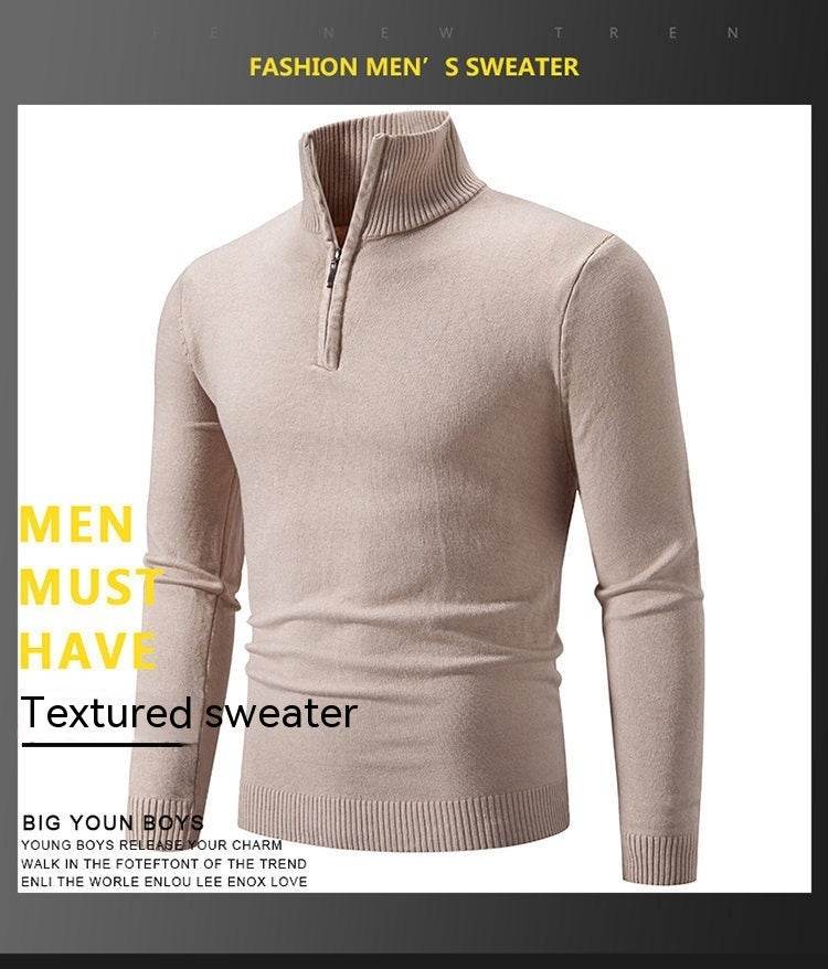 Men's Zip-Up Turtleneck Pullover Sweater – Stylish Long-Sleeve Knit for Cozy Comfort - Emprize360