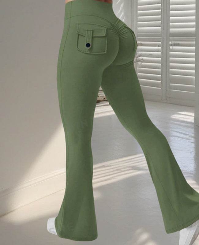 High Waist Scrunch Butt Flared Yoga & Workout Leggings with Pockets – Booty Lifting Sports Trousers for Fitness - Emprize360