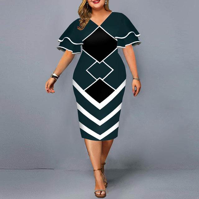 New Digital Print Plus Size Women's Dress with Flying Sleeves - Emprize360