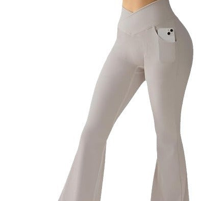 Ribbed Flare Yoga Pants with Cross Waist