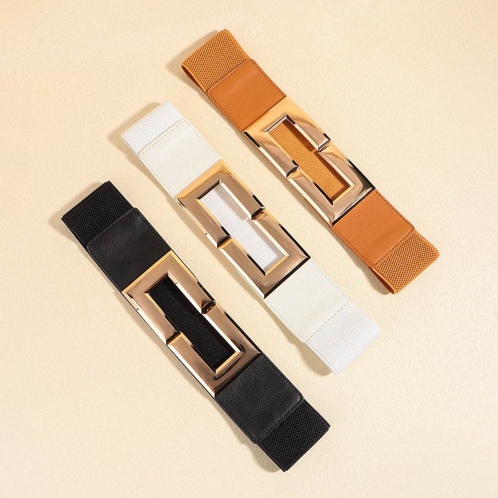 Stylish Women's Elastic Wide Belt with Metal Square Buckle – Multi-Colored Casual Accessory for Suits & Dresses" - EMPRIZE 360