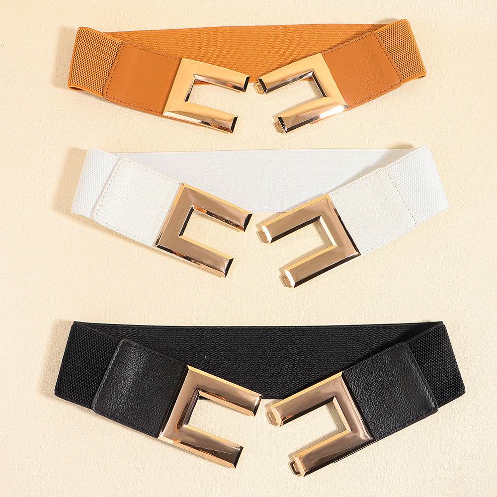 Stylish Women's Elastic Wide Belt with Metal Square Buckle – Multi-Colored Casual Accessory for Suits & Dresses" - EMPRIZE 360