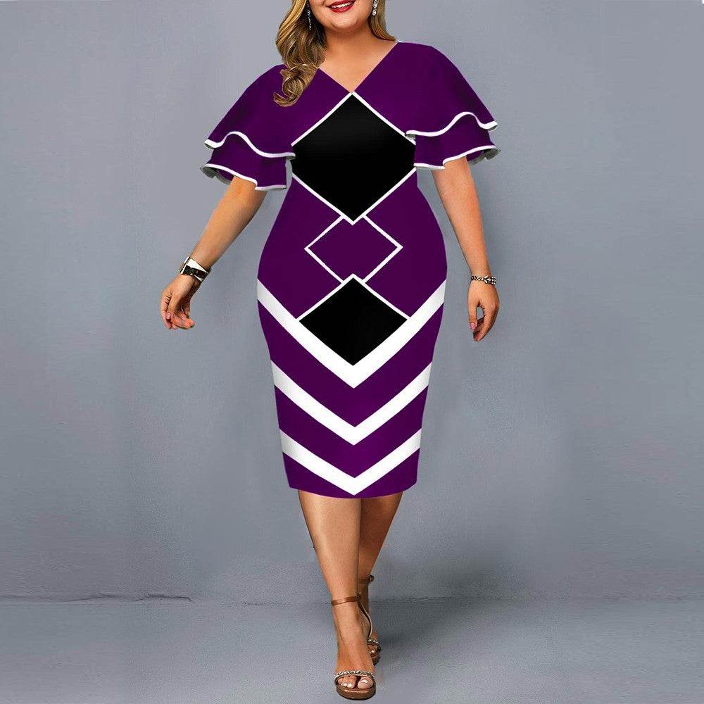 New Digital Print Plus Size Women's Dress with Flying Sleeves - Emprize360