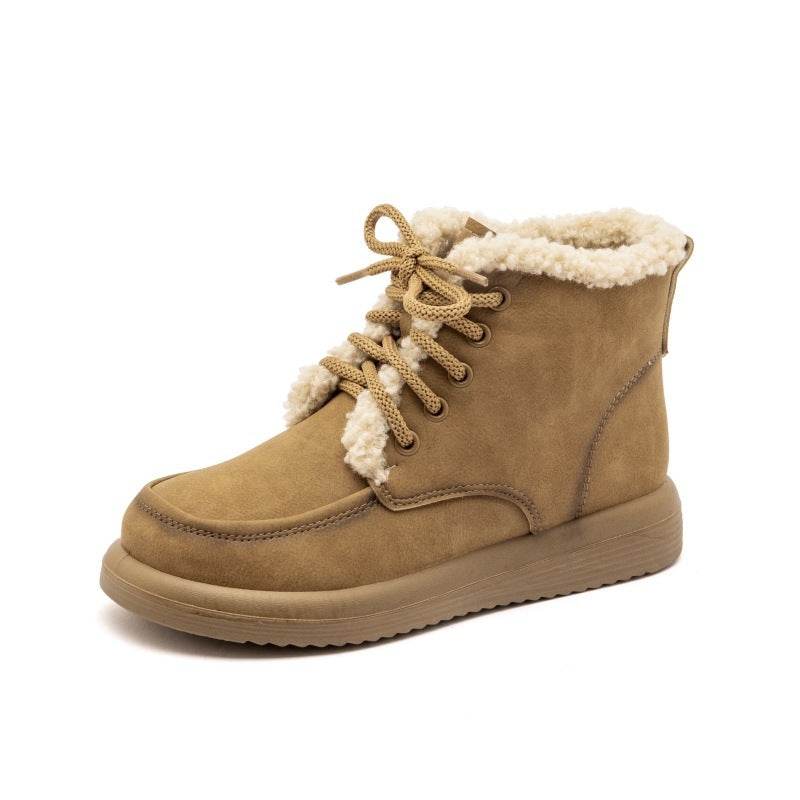 Women's Lace-up Plush Snow Boots – Winter Warm Fleece Flat Ankle Boots - Emprize360
