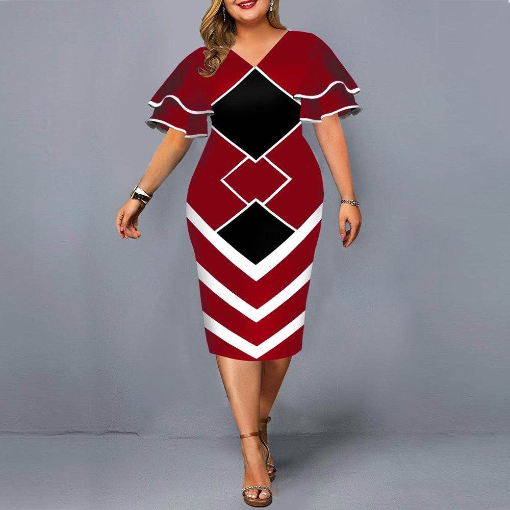 New Digital Print Plus Size Women's Dress with Flying Sleeves - Emprize360