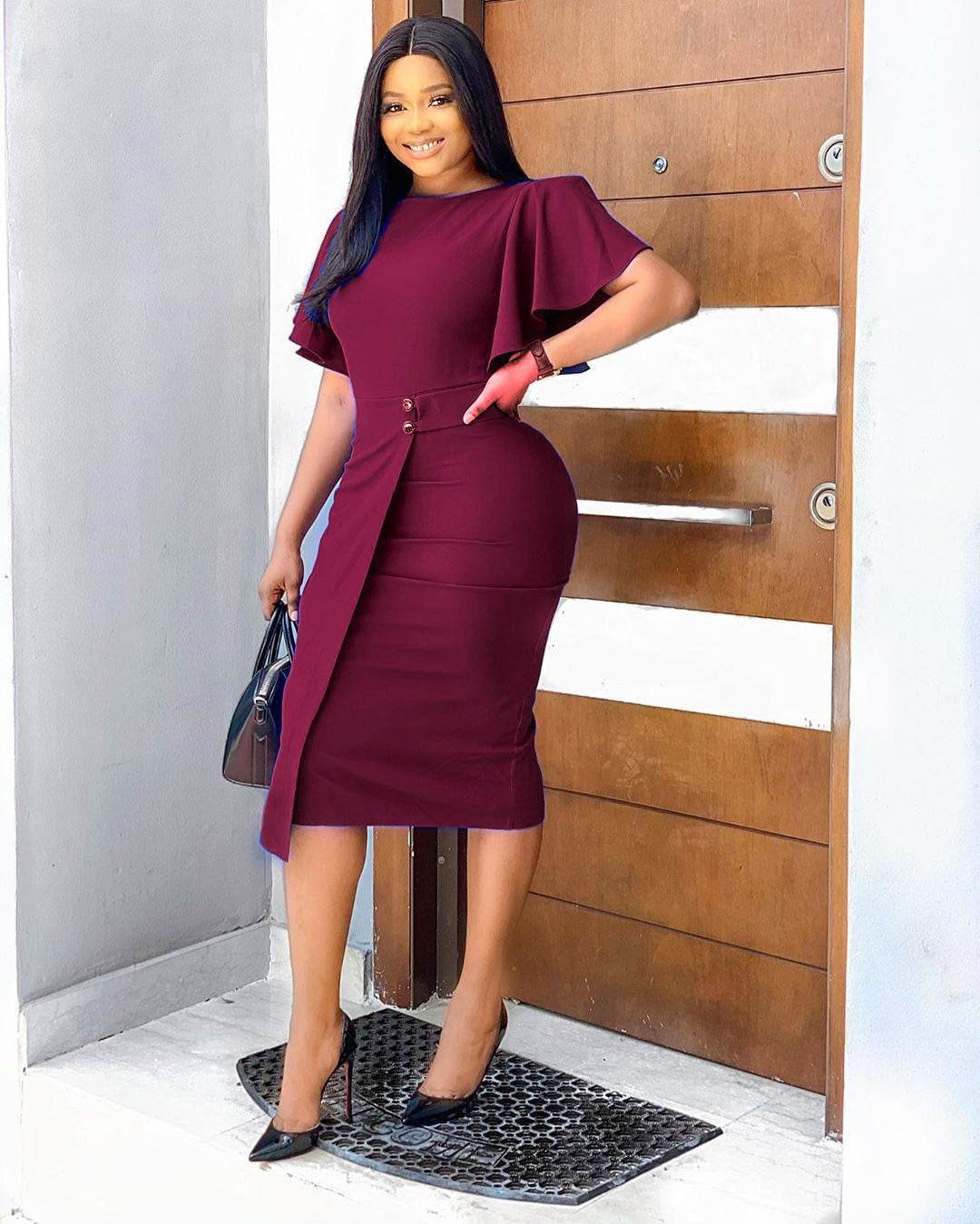 Feifei Plus Size Round Neck Dress with Stylish Sleeves - Emprize360