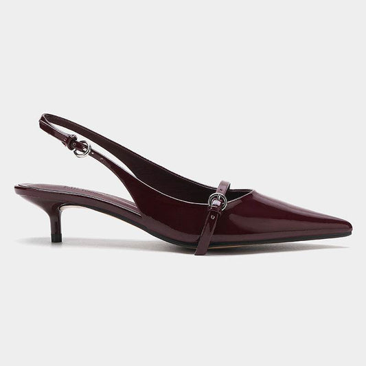 Wine Red Retro Style Pointed Toe Slingback Strap Mules Shoes - Emprize360