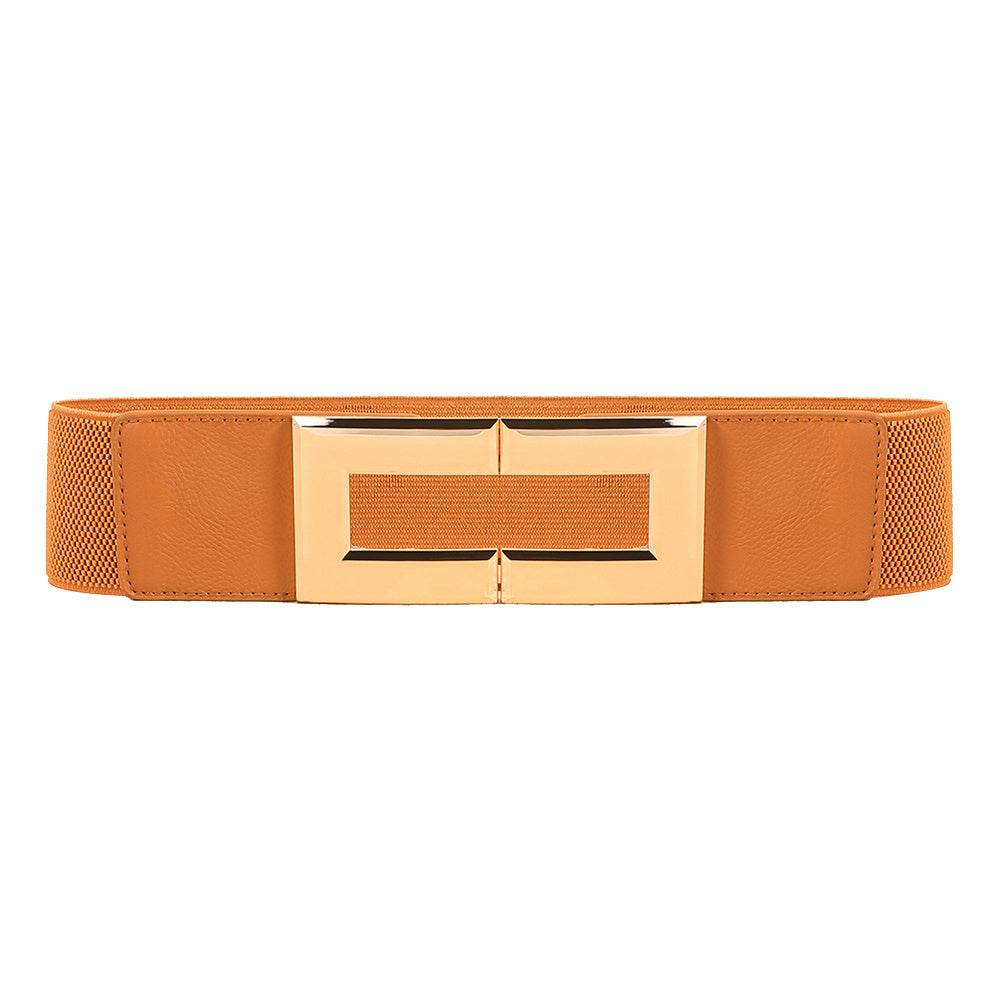 Stylish Women's Elastic Wide Belt with Metal Square Buckle – Multi-Colored Casual Accessory for Suits & Dresses" - EMPRIZE 360