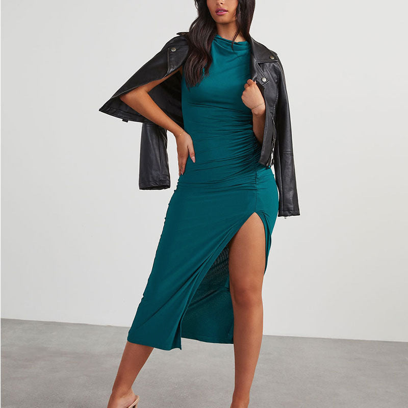 Elegant Slim-Fit Split Sheath Dress