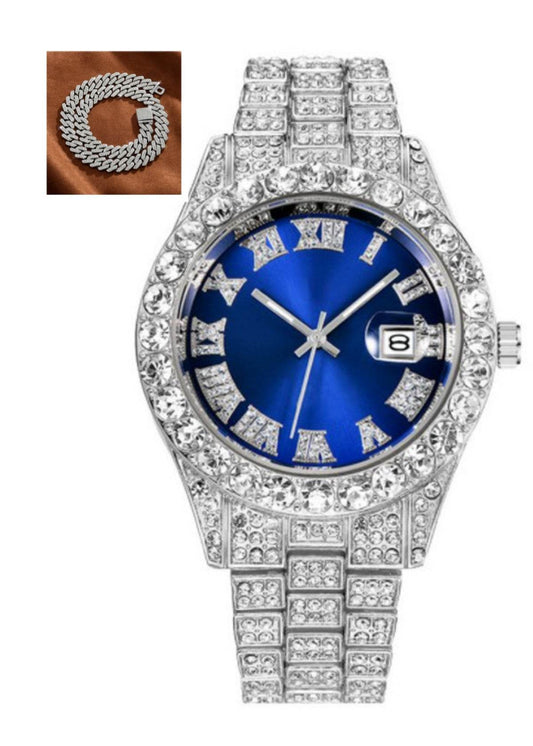 Hot Men's Steel Belt Hip Hop Roman Scale Diamond Quartz Watch - Emprize360