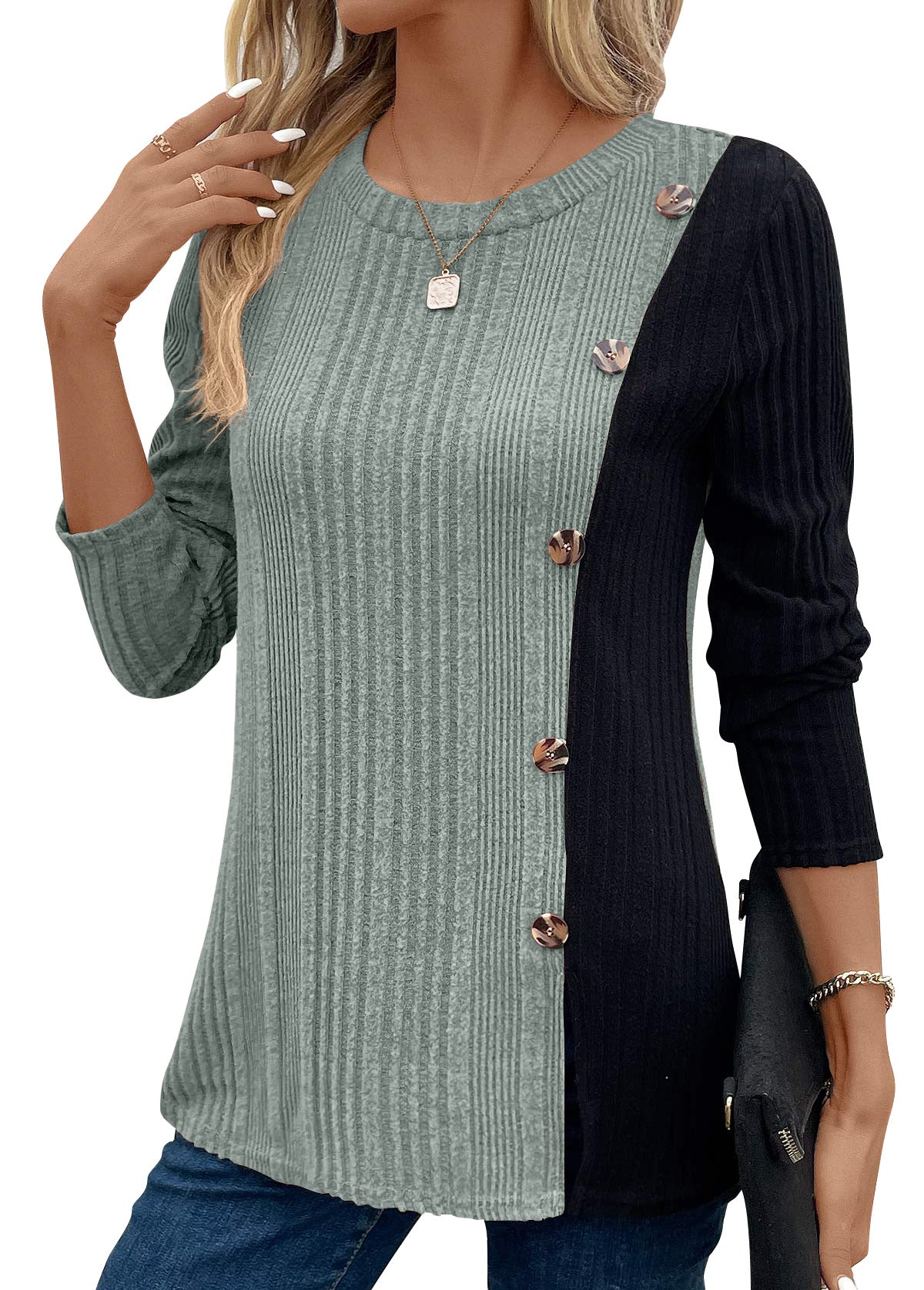 Women's Cotton Color-Block Tunic with Button Detail