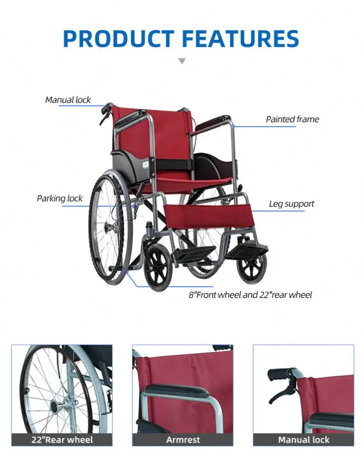 Lightweight Folding Manual Wheelchair | Portable & Comfortable | 100kg Capacity | Adults & Elderly - Emprize360