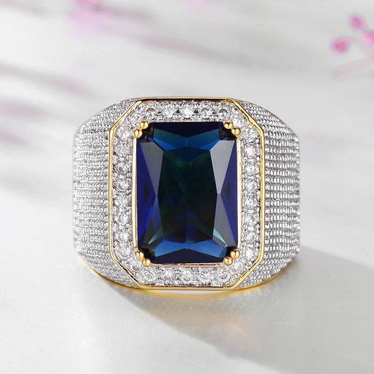 Sapphire Gem Gold Ring for Men & Women – Vintage Punk Style Unisex Jewelry Accessory - Emprize360