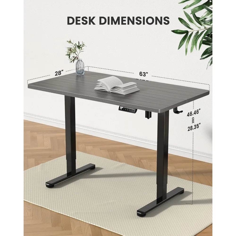 Height Adjustable Electric Standing Desk, 63 x 28 Inches Large Sit Stand up Desk, Large Memory Computer Home Office Desk with T - Emprize360
