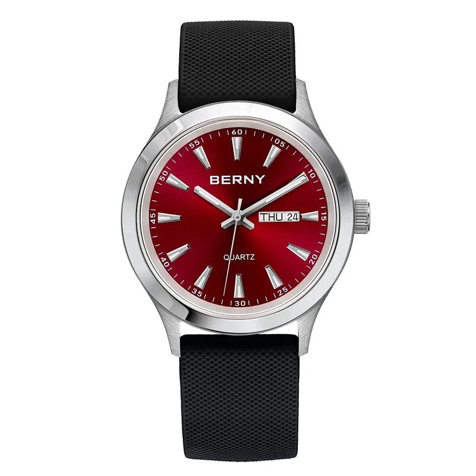 BERNY Men's Luminous Quartz Watch – Stainless Steel & Silicone Business Dress Wristwatch with Week & Date Calendar - Emprize360