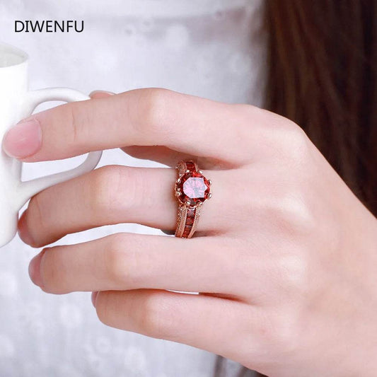 18K Yellow Gold Princess Ruby Engagement Wedding Ring for Women - Emprize360