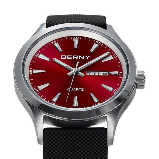 BERNY Men's Luminous Quartz Watch – Stainless Steel & Silicone Business Dress Wristwatch with Week & Date Calendar - Emprize360