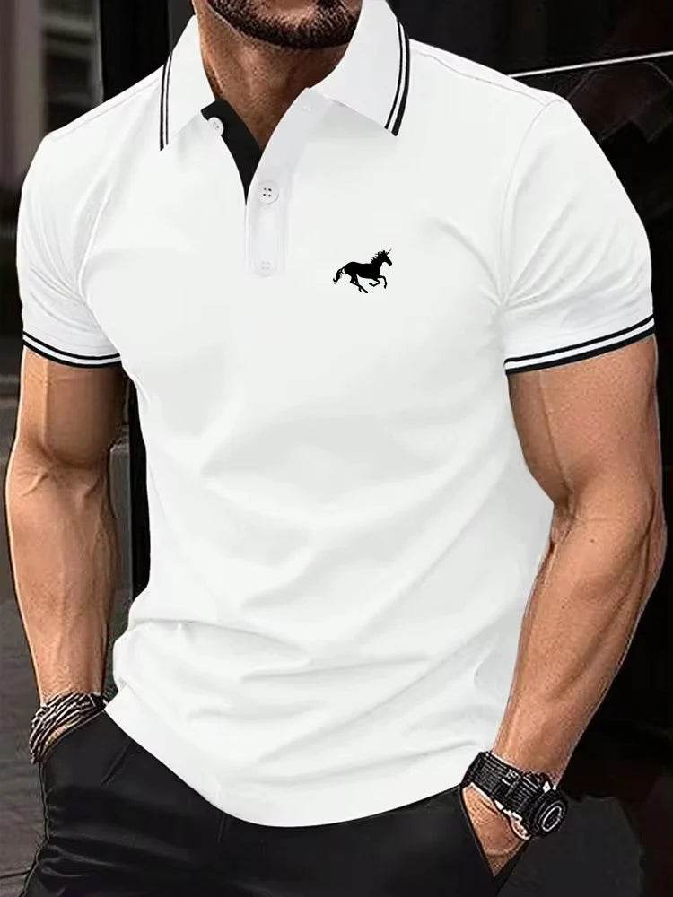New Men's T-shirt Classic Short Sleeved Shirt Summer Top Casual T-shirt Button Lapel Super Large S-3XL Casual Polo Shirt - Emprize360