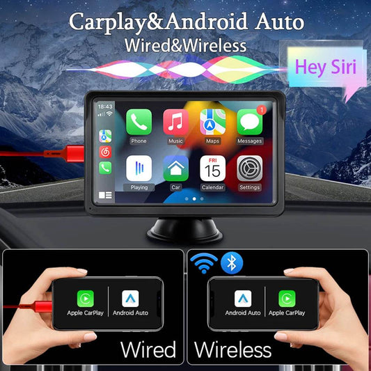 HIPPBQCC 7-Inch Car Radio: CarPlay & Android Auto Multimedia Player with Touch Screen, USB AUX & Rear View Camera Support - Emprize360