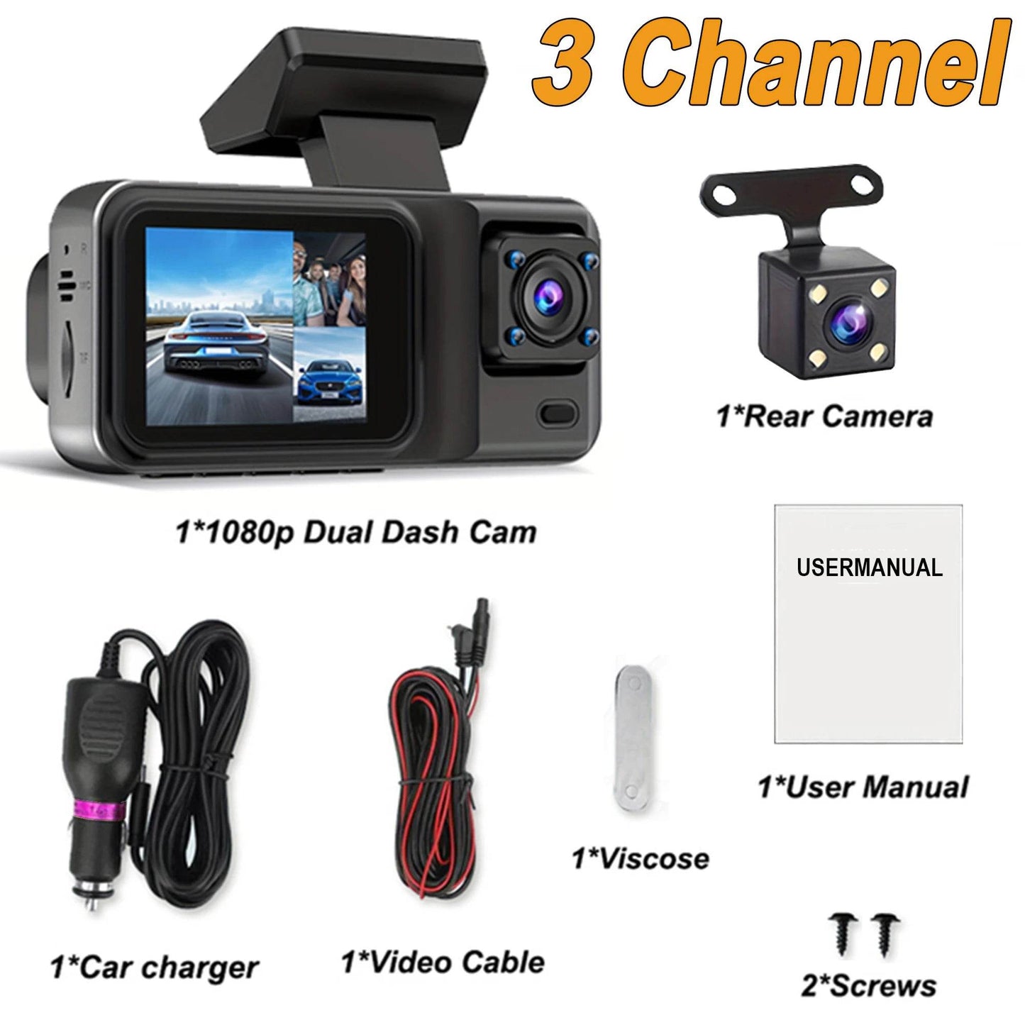 GMAIPOP 3-Channel 1080P Dash Cam with Rear View Camera & WiFi for Car DVR - Emprize360