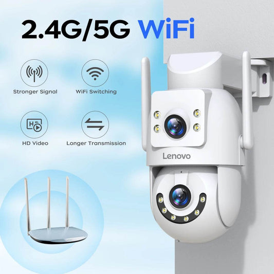 Lenovo Dual-Lens 4MP/6MP HD PTZ WiFi Camera: 5G Smart Outdoor Security with Auto-Tracking & Audio" - EMPRIZE 360