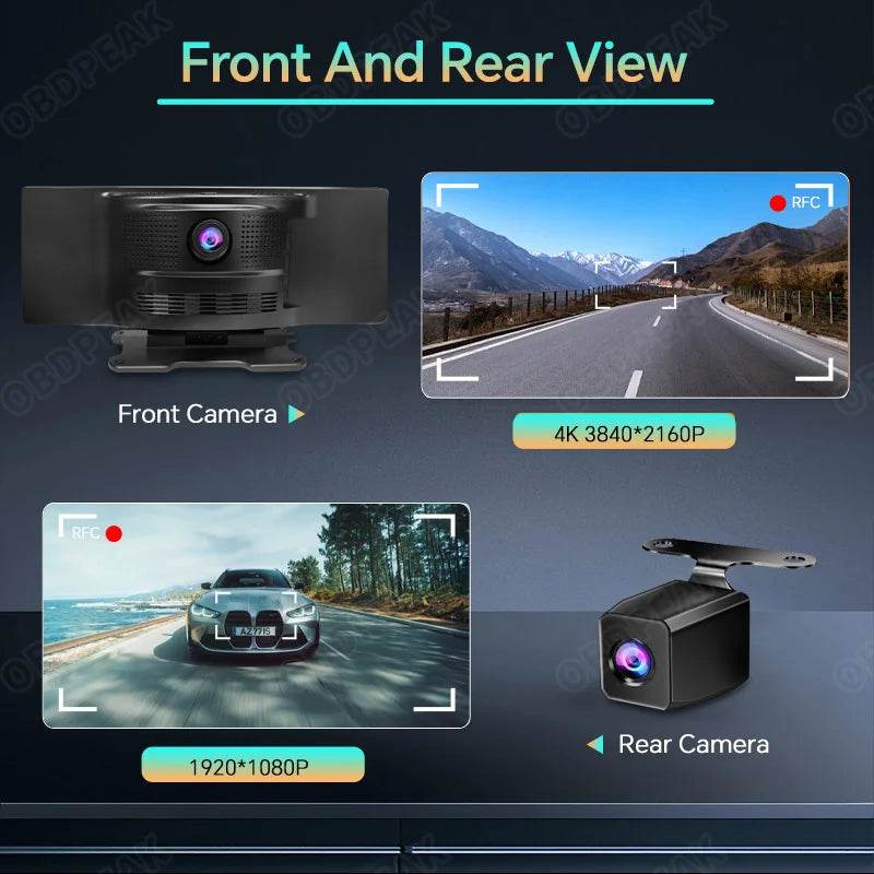 10.26'' 4K Dash Cam with Rearview Mirror – WiFi, Wireless CarPlay & Android Auto, Dual Lens DVR, GPS & Bluetooth FM - Emprize360