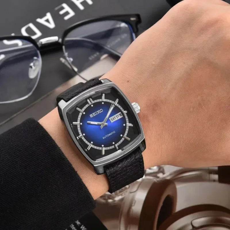 Original SEIKO SNKP27 Series Automatic Luxury Tonneau Watch with Leather Strap - Emprize360