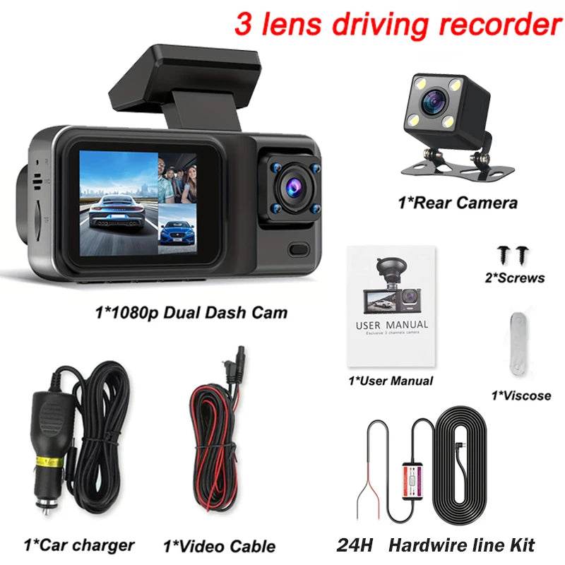 GMAIPOP 3-Channel 1080P Dash Cam with Rear View Camera & WiFi for Car DVR - Emprize360
