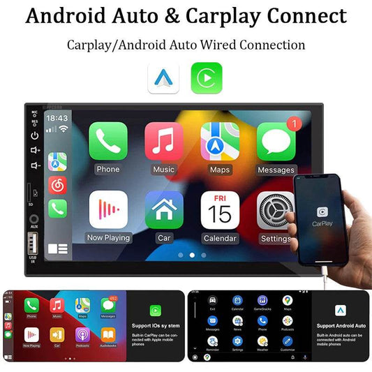 "7" 1 Din Car Radio with CarPlay, Android Auto, HD Touch Screen, Bluetooth, FM, AUX, MirrorLink - Universal Multimedia Player" - EMPRIZE 360