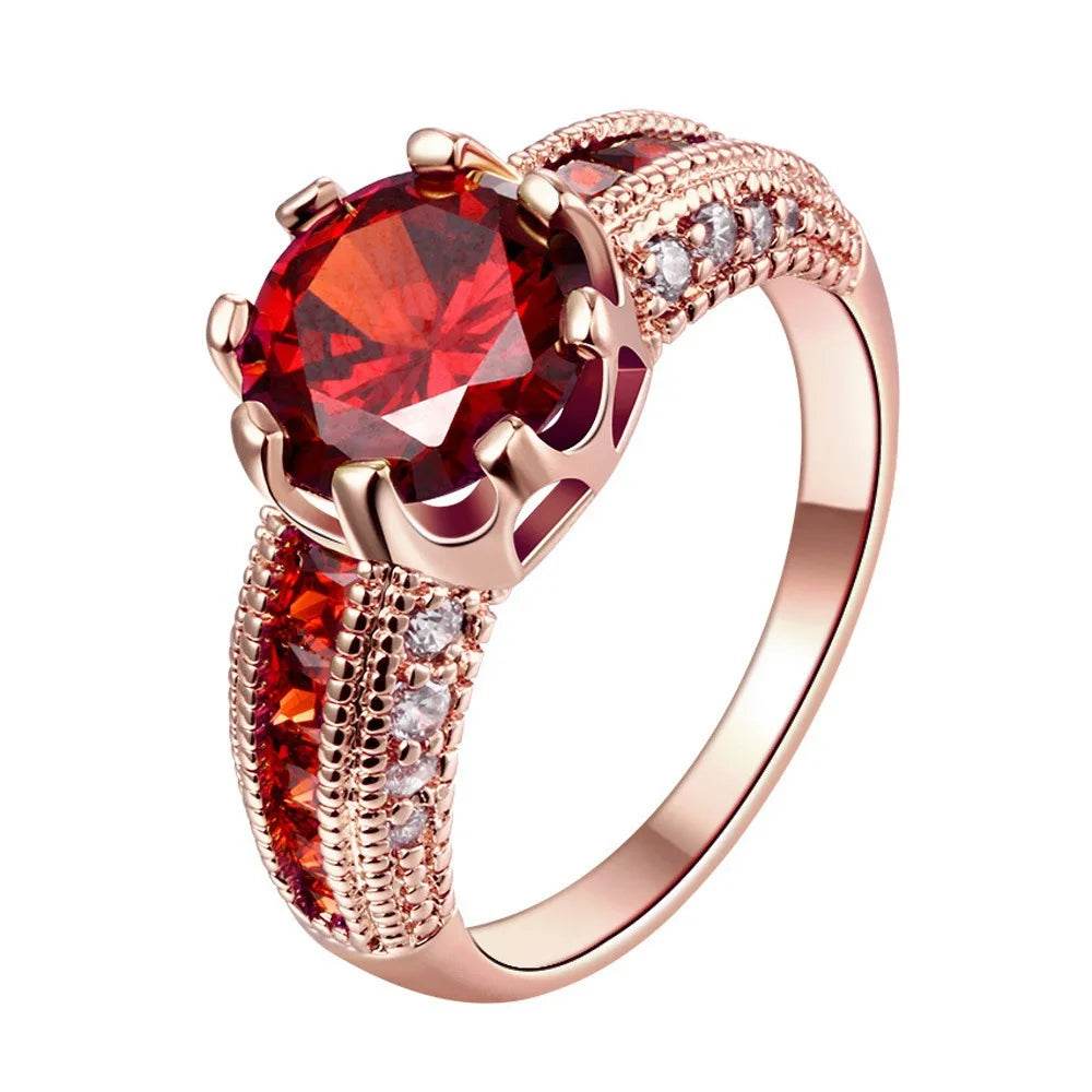18K Yellow Gold Princess Ruby Engagement Wedding Ring for Women - Emprize360