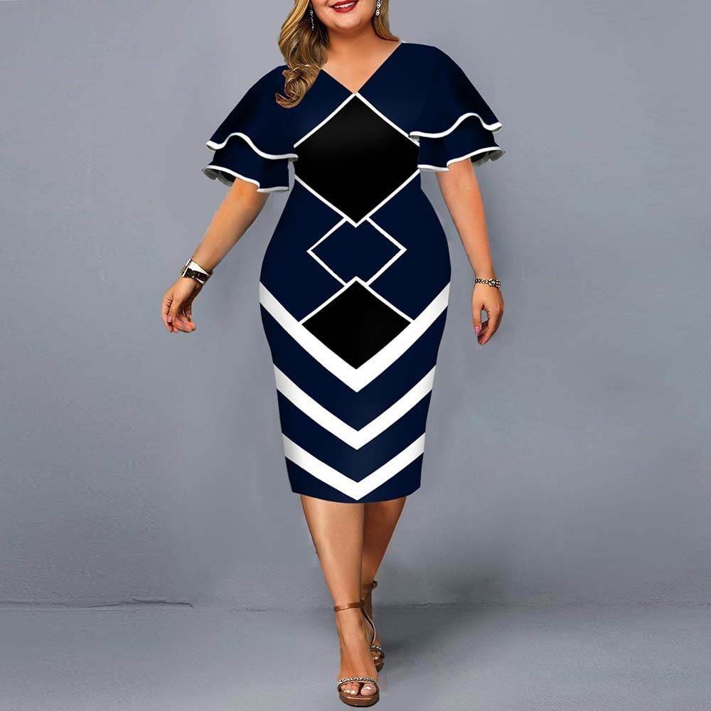 New Digital Print Plus Size Women's Dress with Flying Sleeves - Emprize360