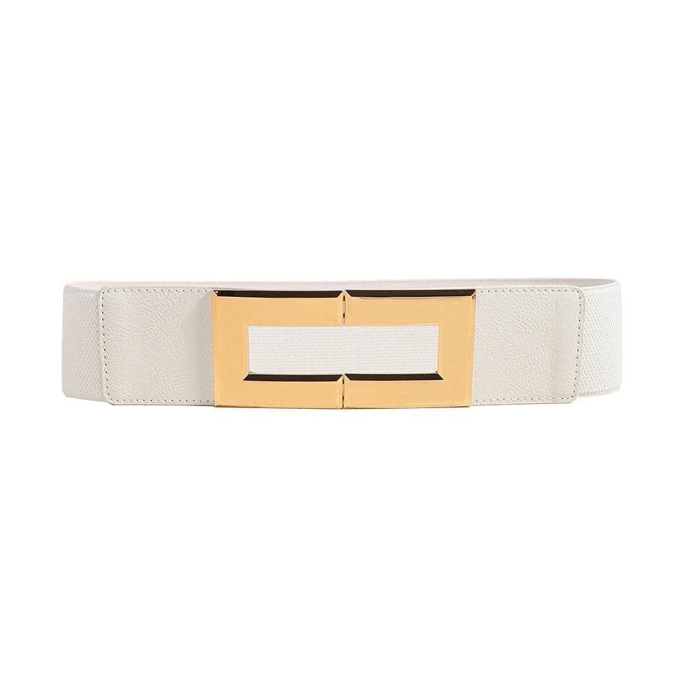 Stylish Women's Elastic Wide Belt with Metal Square Buckle – Multi-Colored Casual Accessory for Suits & Dresses" - EMPRIZE 360