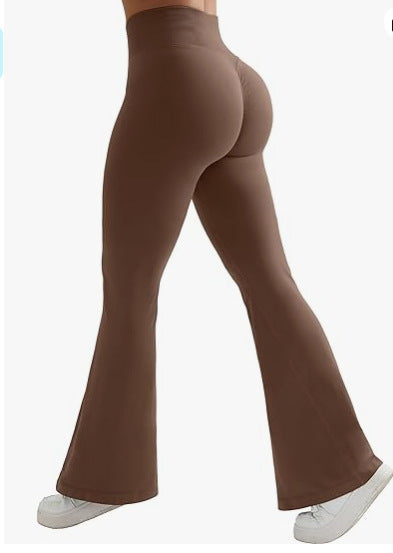 Ribbed Flare Yoga Pants with Cross Waist
