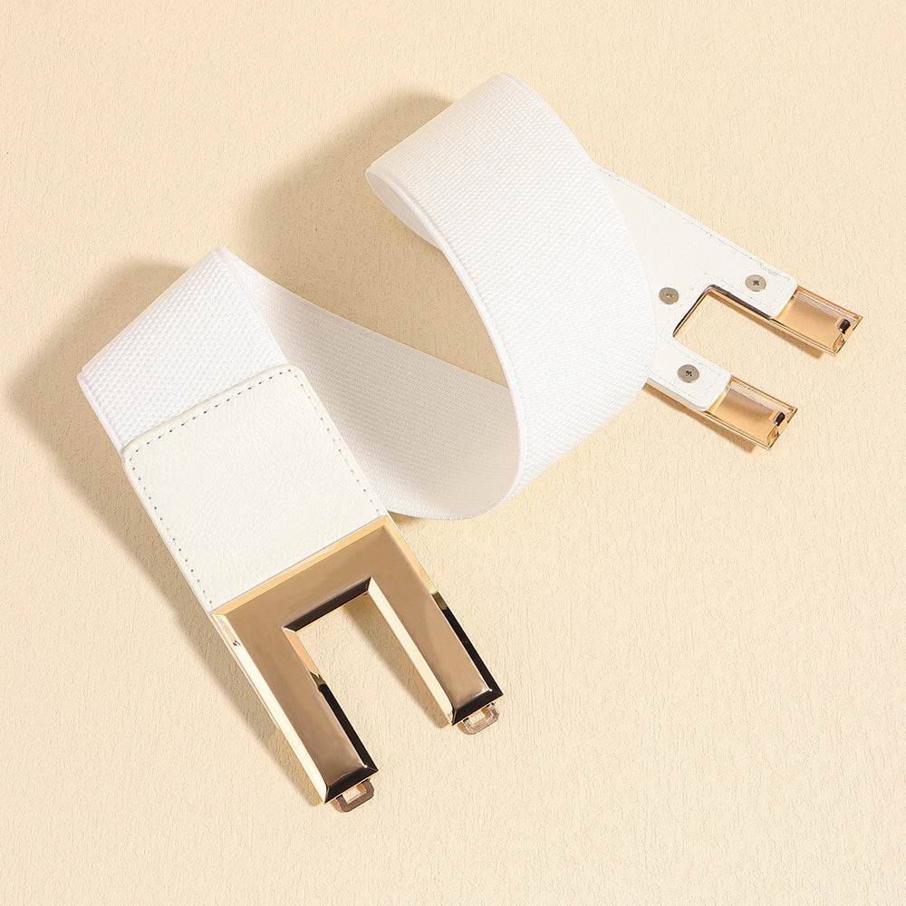 Stylish Women's Elastic Wide Belt with Metal Square Buckle – Multi-Colored Casual Accessory for Suits & Dresses" - EMPRIZE 360