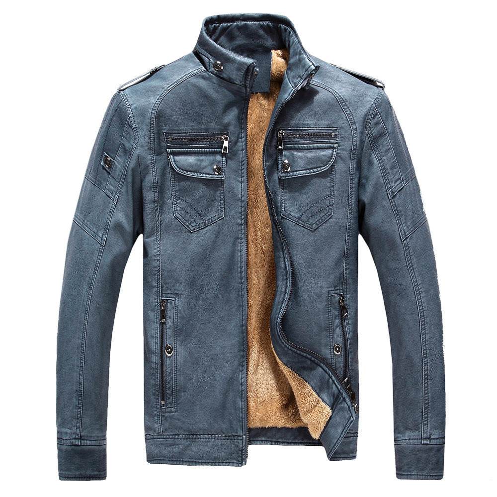 Men's Retro Washed Leather Jacket with Velvet Lining – Classic and Stylish - Emprize360