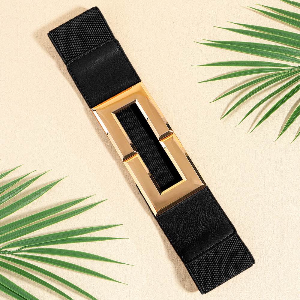 Stylish Women's Elastic Wide Belt with Metal Square Buckle – Multi-Colored Casual Accessory for Suits & Dresses" - EMPRIZE 360