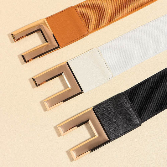 Stylish Women's Elastic Wide Belt with Metal Square Buckle – Multi-Colored Casual Accessory for Suits & Dresses" - EMPRIZE 360