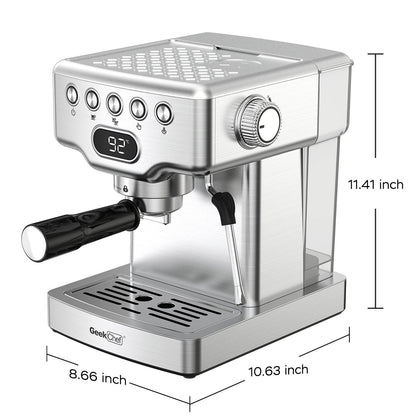 Geek Chef 20-Bar Espresso Machine with Milk Frother – Stainless Steel Home Espresso Maker for Latte, Cappuccino & Macchiato, 1.8L Water Tank - Emprize360