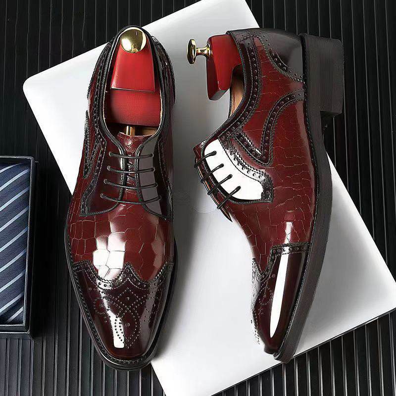Men's Leather Brogue Oxford Shoes – Three-Dimensional Square Toe Japanese Style - Emprize360
