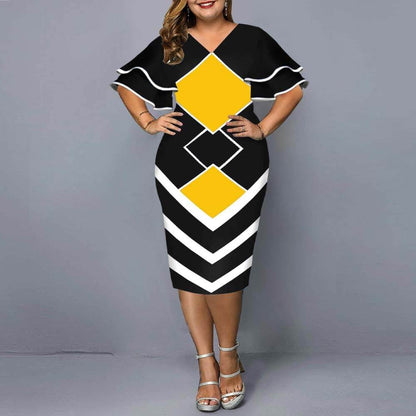 New Digital Print Plus Size Women's Dress with Flying Sleeves - Emprize360
