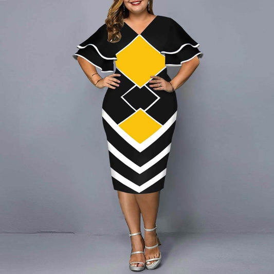 New Digital Print Plus Size Women's Dress with Flying Sleeves - Emprize360