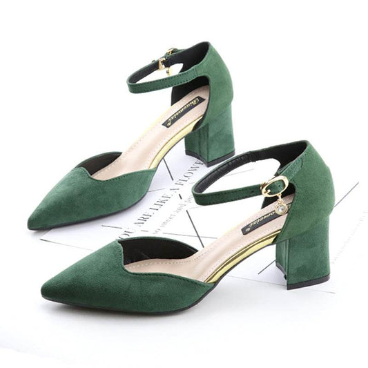 Women's Pointed Toe High Heel Sandals – Thick Heel Mid-heel Hollow Design - Emprize360