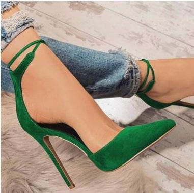 Sexy Pointed Toe Hollow Rivet One-Line High Heel Sandals – Plus Size Available - Emprize360