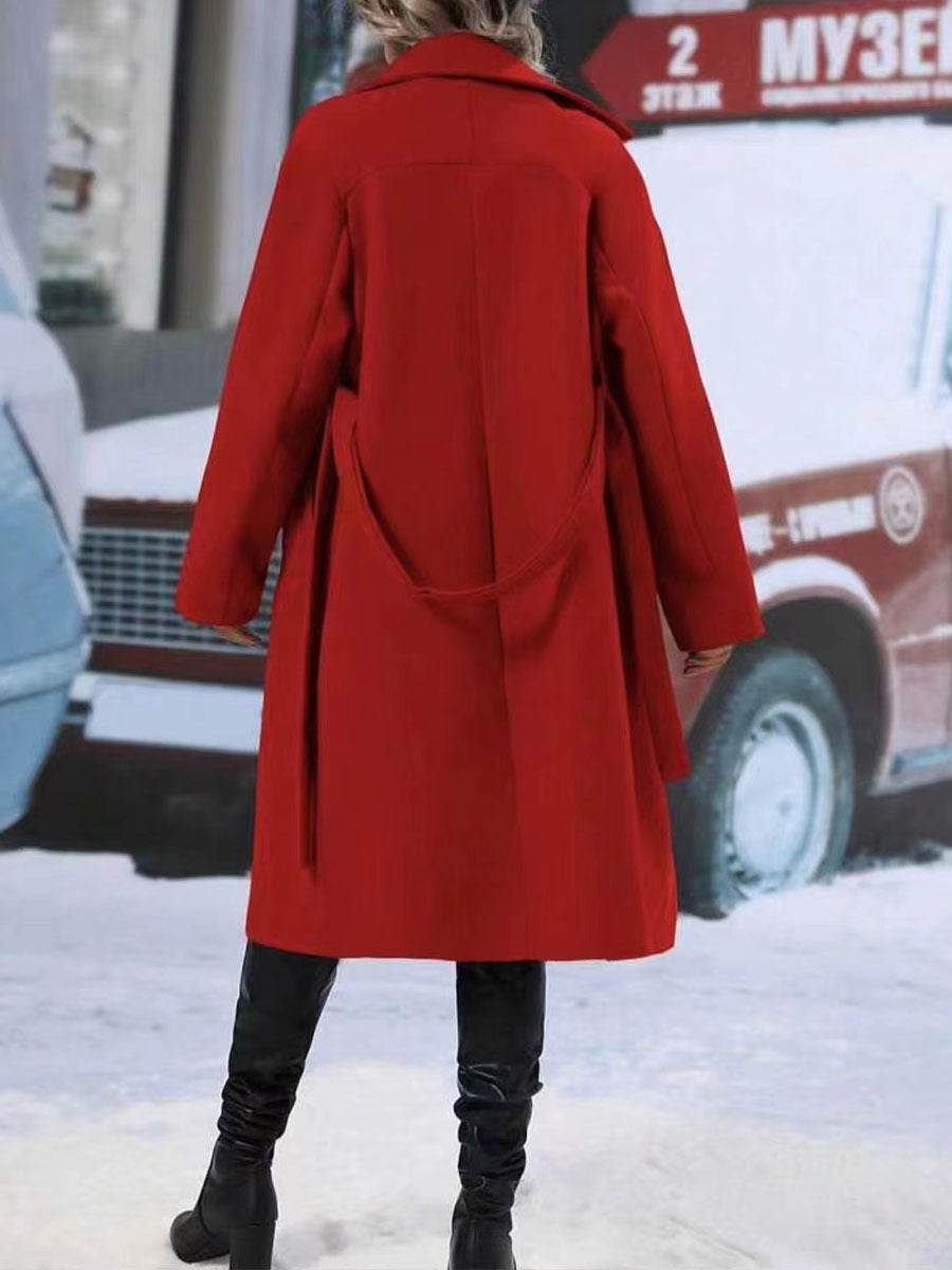 Elegant Women's Lapel Double-Breasted Trench Coat with Belt – Stylish Winter Solid Color Long Jacket" - EMPRIZE 360