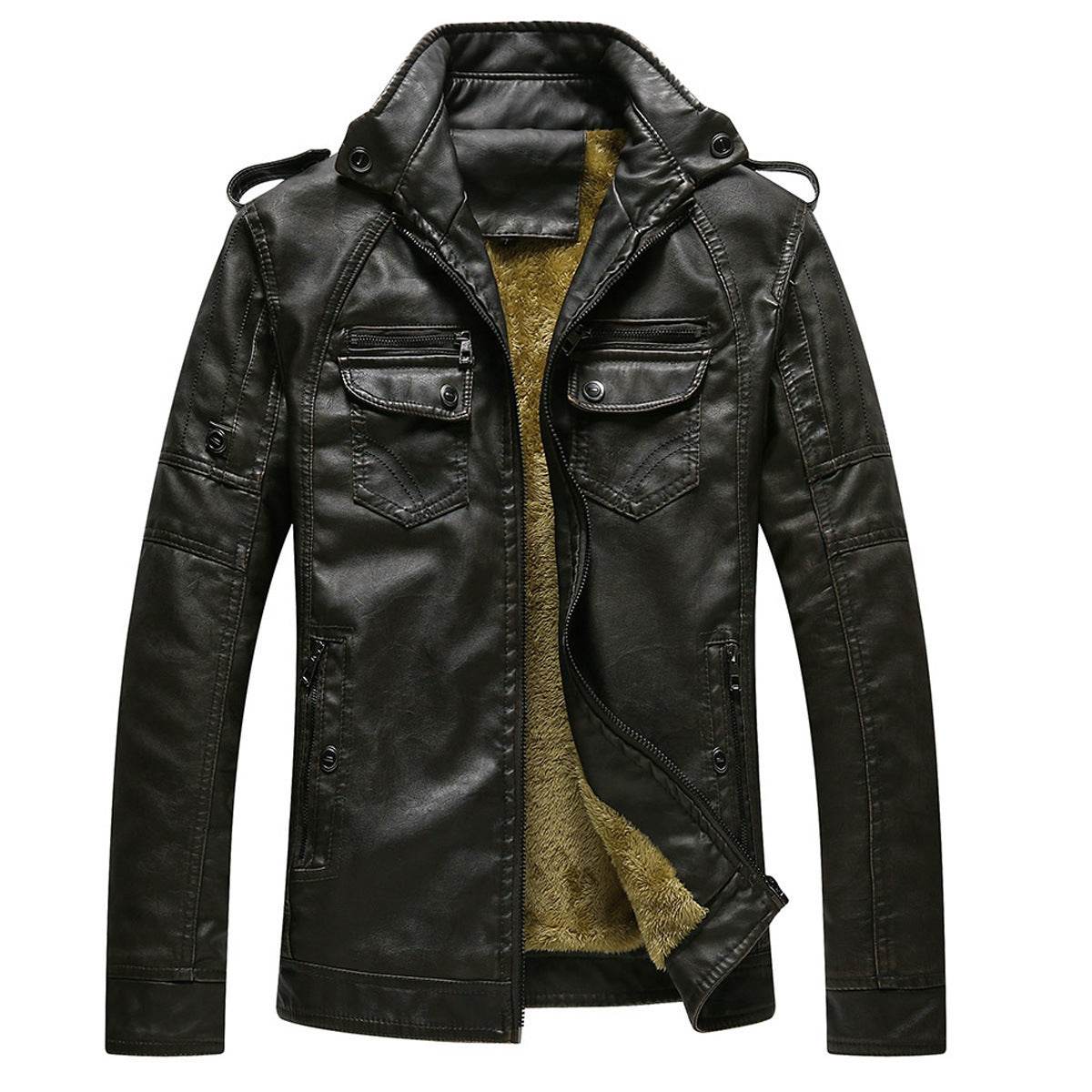 Men's Retro Washed Leather Jacket with Velvet Lining – Classic and Stylish - Emprize360