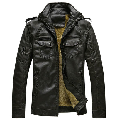 Men's Retro Washed Leather Jacket with Velvet Lining – Classic and Stylish - Emprize360